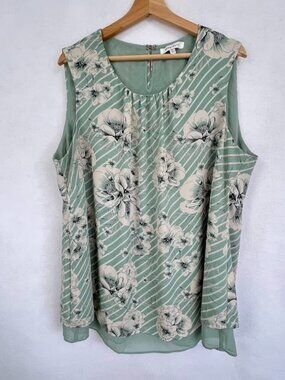 Rose + Olive Sleeveless Blouse Layered Floral Flowy Feminine CottageCore Boho 2X